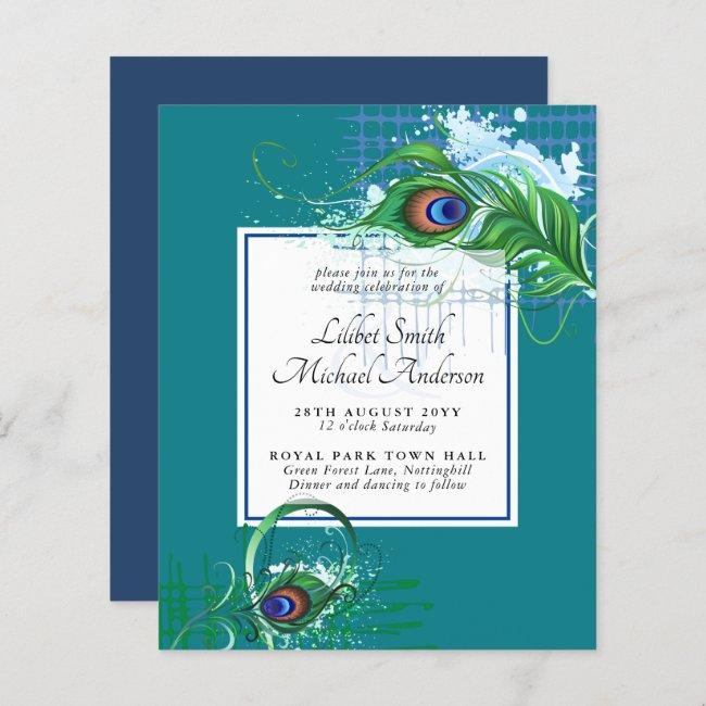 Elegant Peacock Feather Wedding Invite Budget