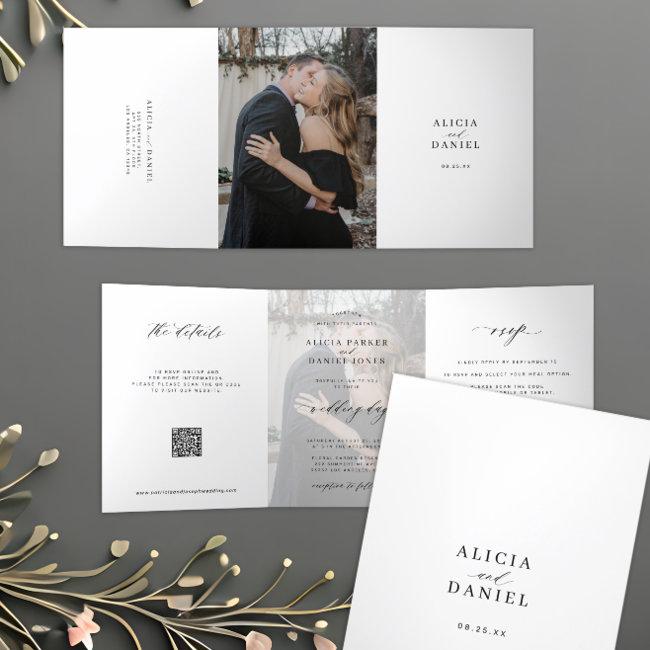 Elegant Photo Simple Wedding Rsvp Details Qr Code Tri-fold