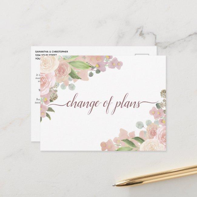 Elegant Pink Floral Change Of Wedding Plans Announcement Post
