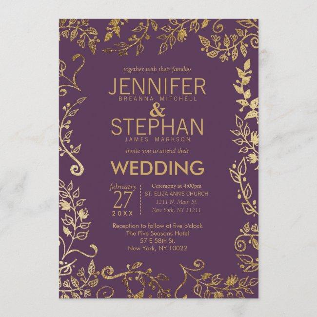 Elegant Plum Purple Gold Floral Wedding