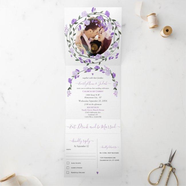 Elegant Purple Peony Floral Wedding Tri-fold