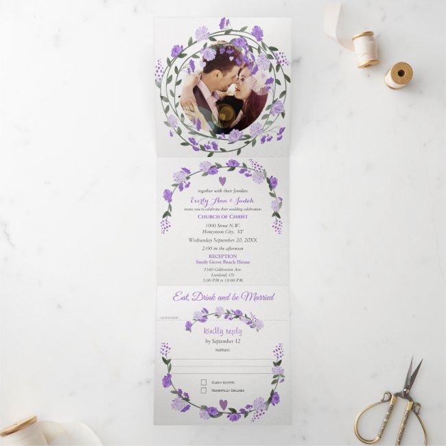 Elegant Purple Peony Floral Wedding Tri-fold