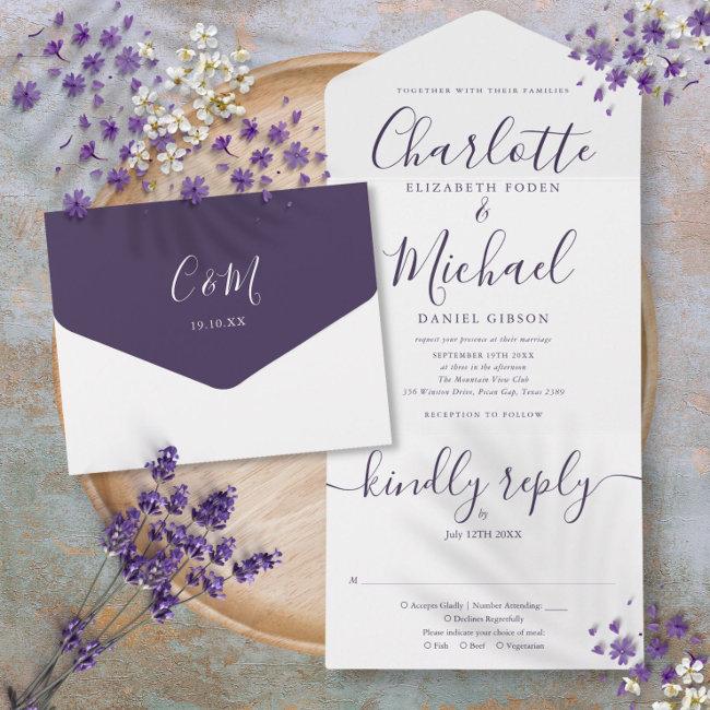 Elegant Purple Script Minimalist Wedding All In On All In One