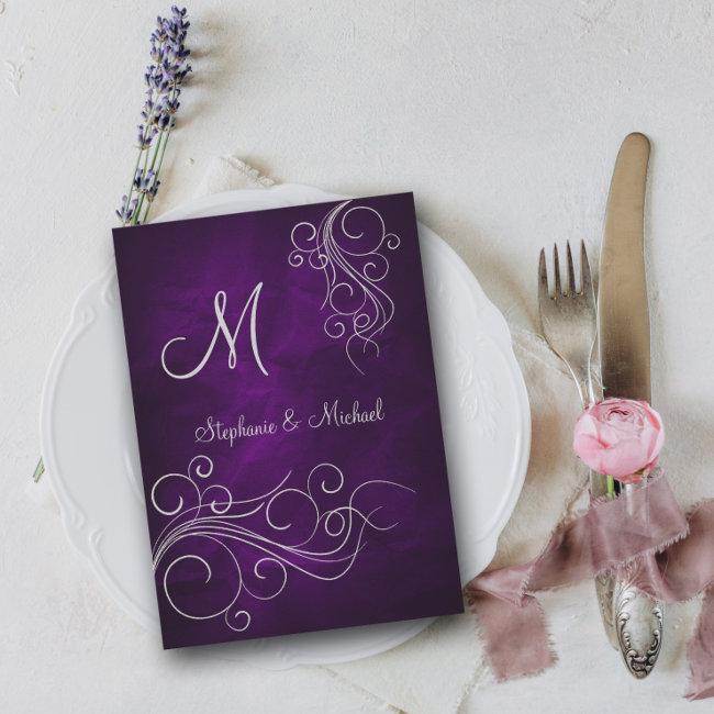 Elegant Purple Silver Monogram Wedding