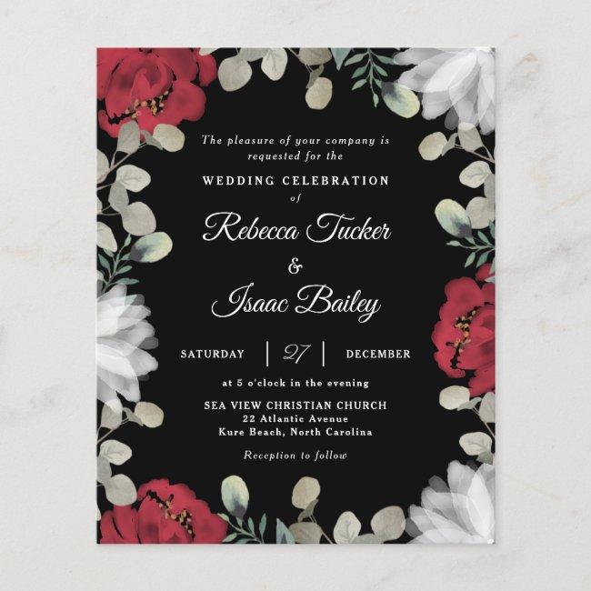 Elegant Red White Floral Greenery Wedding Invite