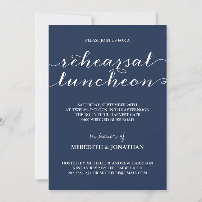 Elegant Rehearsal Luncheon, Navy Blue And White