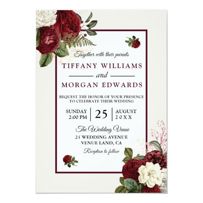 Elegant Romantic Burgundy Floral Wedding Invite