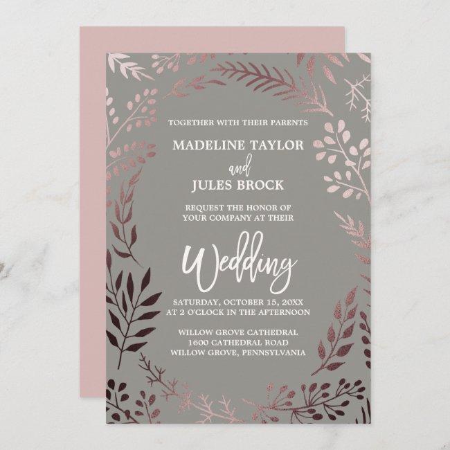 Elegant Rose Gold And Gray | Leafy Frame Wedding