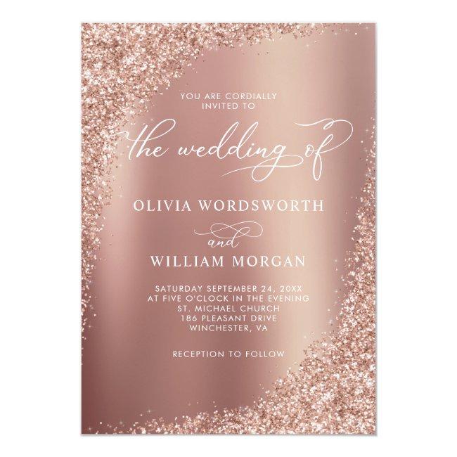 Elegant Rose Gold Glitter Script Wedding