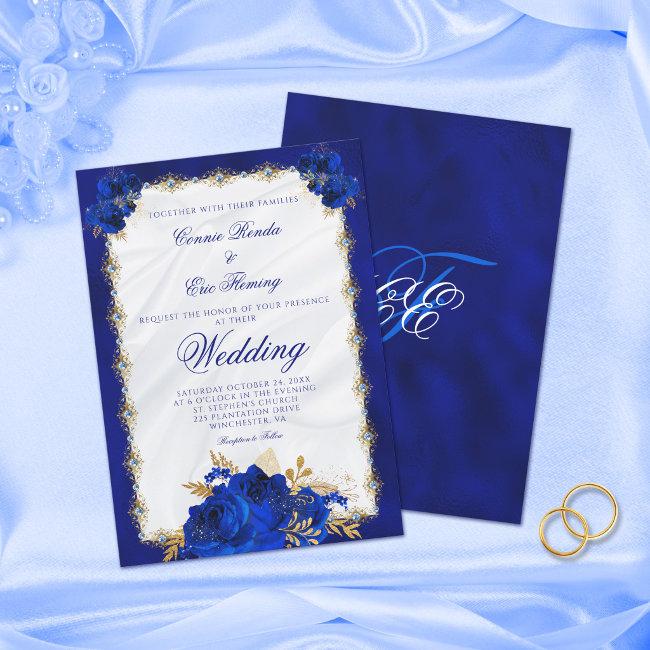 Elegant Royal Blue Monogram Roses Formal Wedding