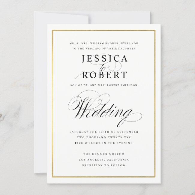 Elegant Script And Gold Border Wedding