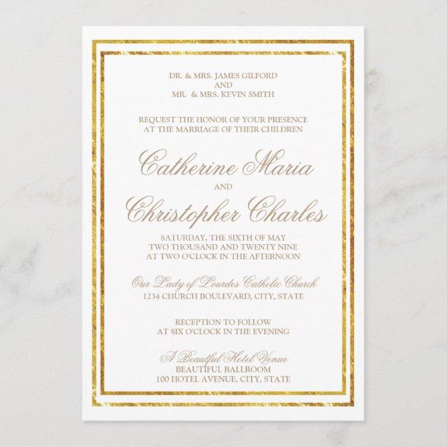 Elegant Script Gold Border Wedding Invite