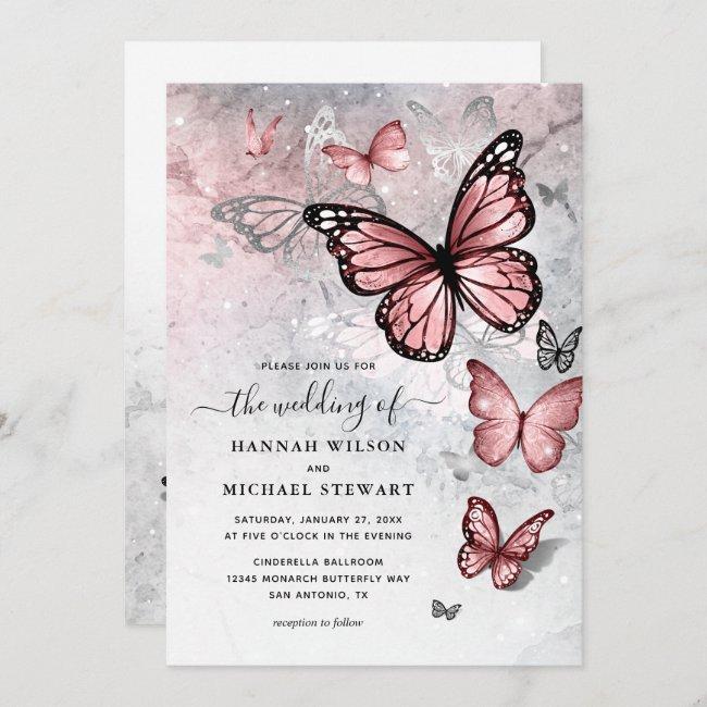 Elegant Silver And Pink Butterfly Wedding