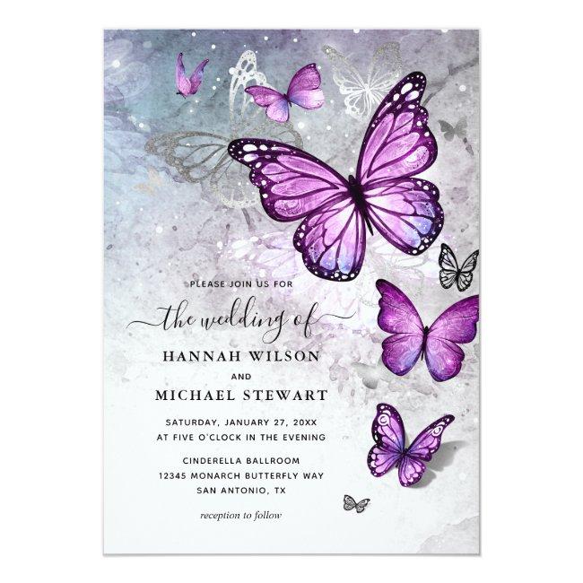 Elegant Silver And Purple Butterfly Wedding