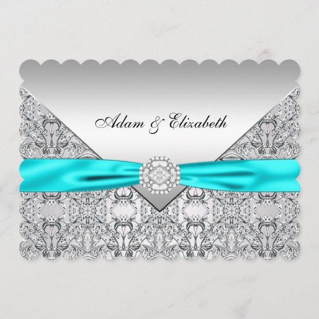 Elegant Silver And Teal Blue Lace Wedding