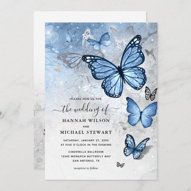 Elegant Silver Baby Blue Butterfly Wedding