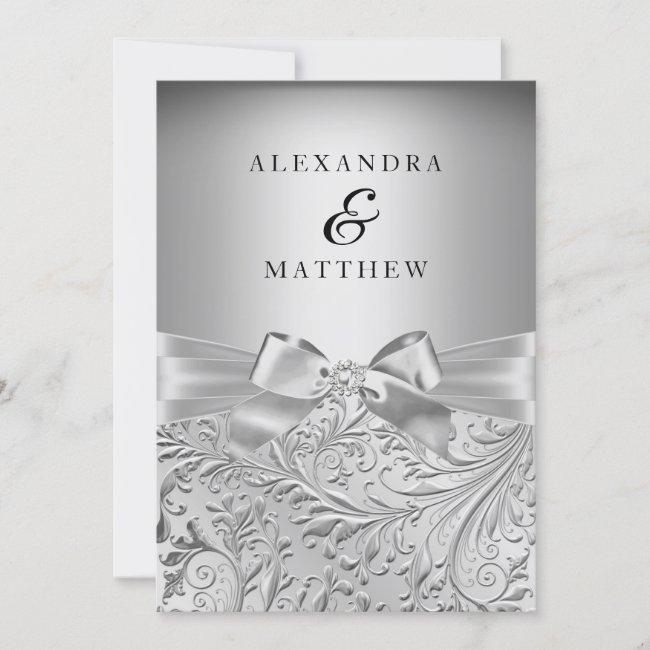 Elegant Silver Bow Silver Leaf Swirl Wedding