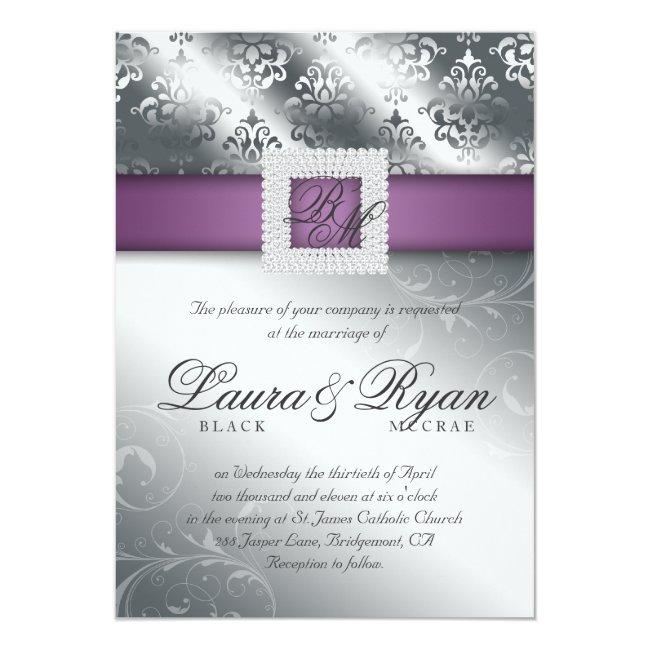 Elegant Silver Wedding Damask Jewels Purple