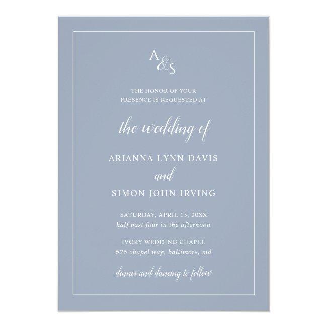 Elegant Simple Monogram Formal Dusty Blue Wedding
