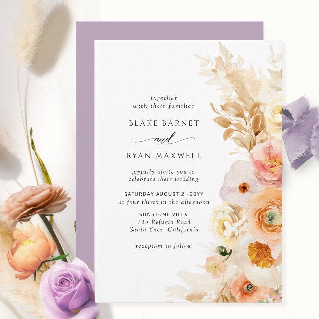 Elegant Simple Peach, Blush Cream Lavender Wedding