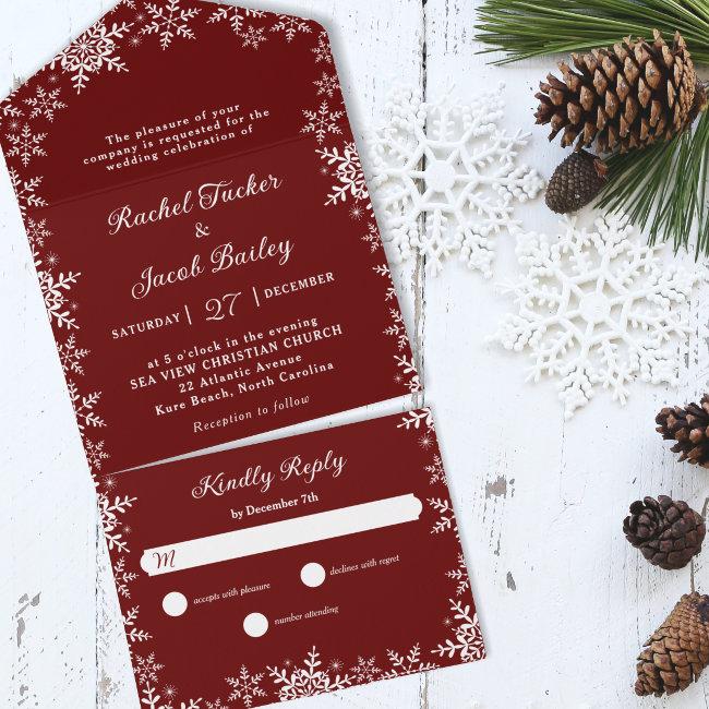 Elegant Snowflakes Border Red Christmas Wedding All In One