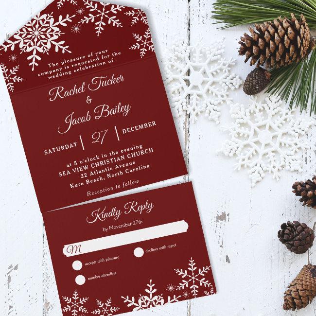 Elegant Snowflakes Red Christmas Winter Wedding All In One