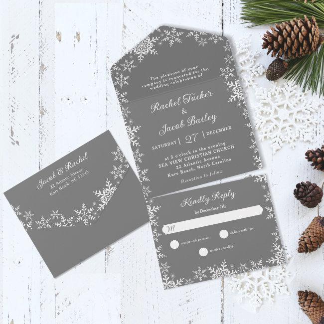 Elegant Snowflakes Silver Gray Christmas Wedding All In One