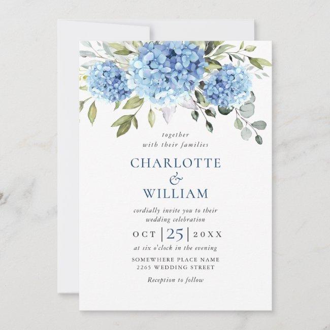 Elegant Watercolor Blue Hydrangea Floral Wedding