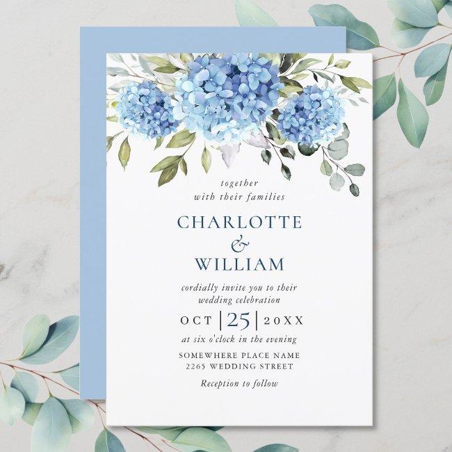 Elegant Watercolor Blue Hydrangea Floral Wedding