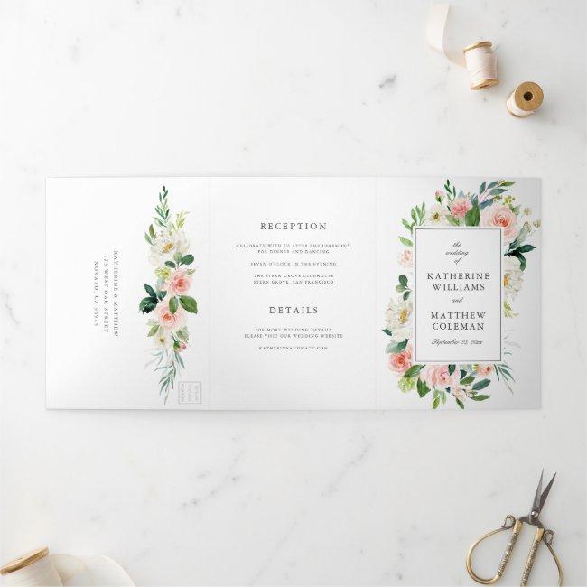 Elegant Watercolor Floral All-in-one Photo Wedding Tri-fold