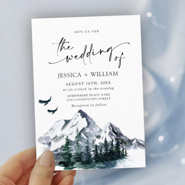 Elegant Watercolor Mountains Forest Wedding