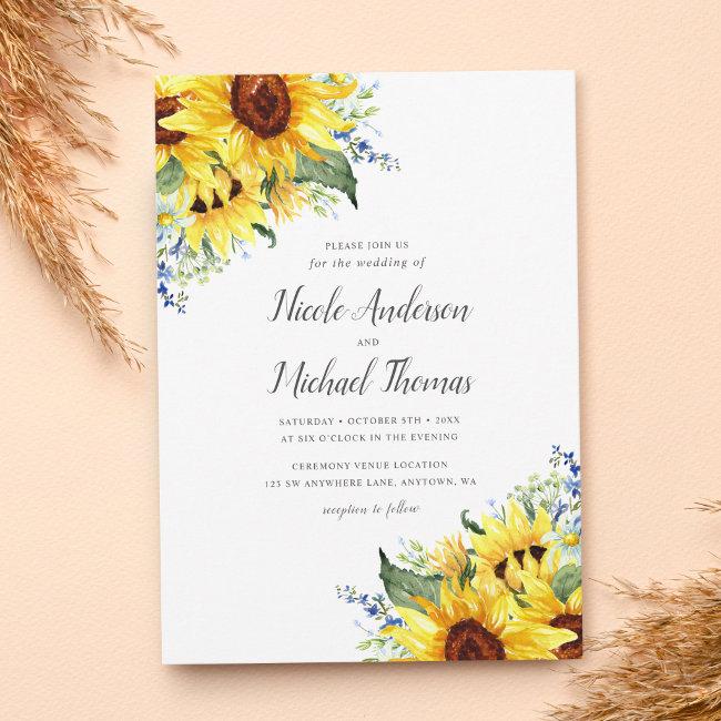 Elegant Watercolor Sunflowers Wedding