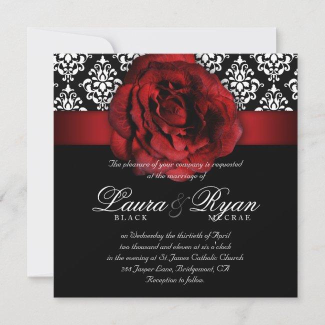 Elegant Wedding Damask Red Rose Black White