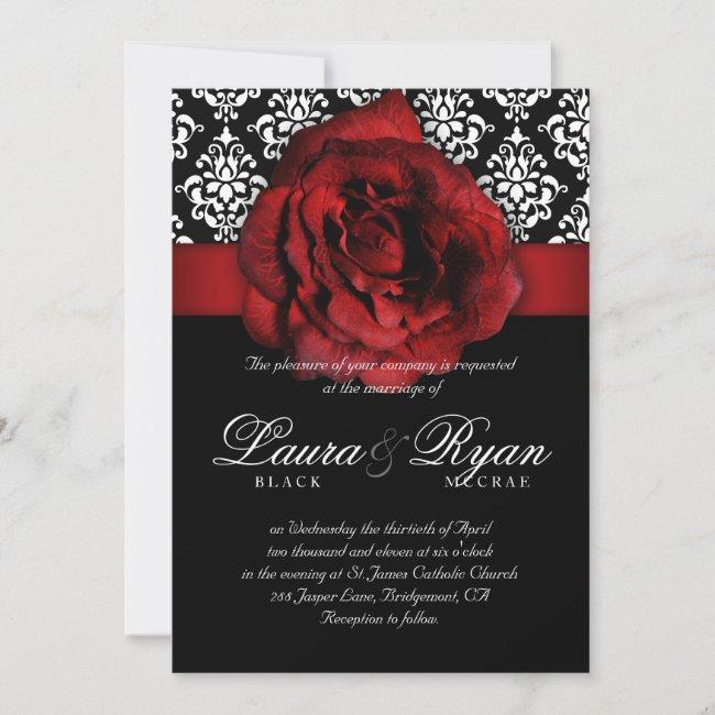 Elegant Wedding Damask Red Rose Black White