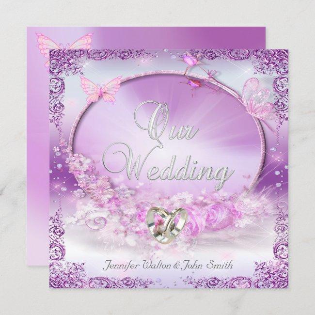 Elegant Wedding Pink Lilac Rings Butterfly