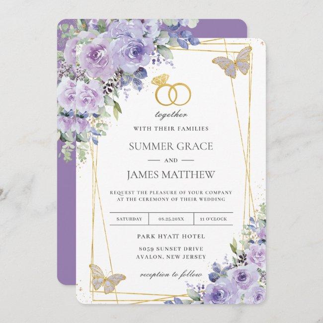 Elegant Wedding Purple Lilac Floral Butterflies