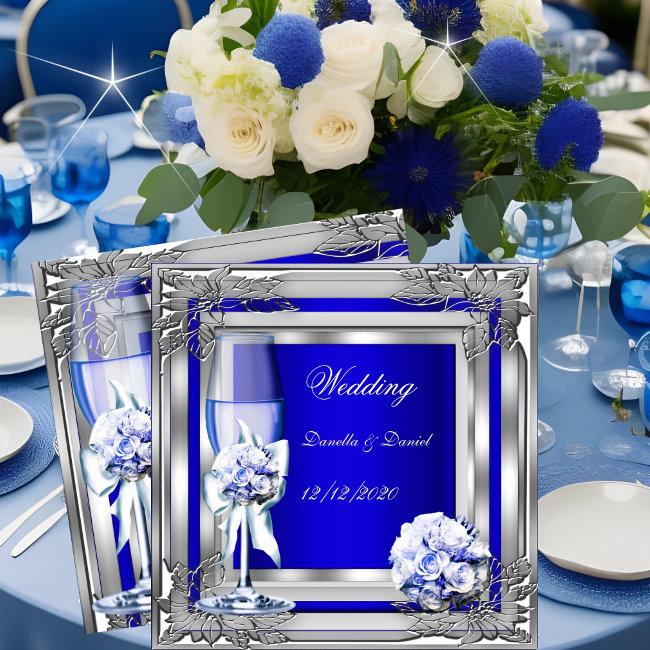 Elegant Wedding Silver Blue Floral Roses