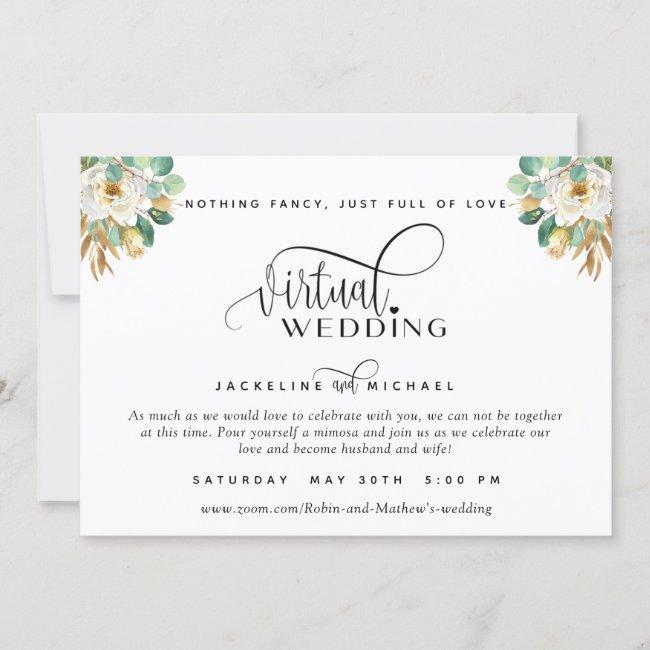 Elegant White And Gold Floral Virtual Wedding Invi