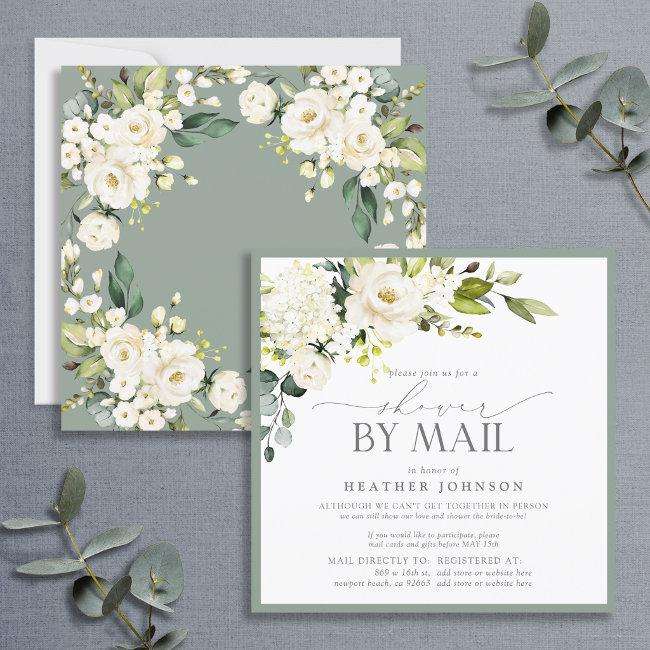 Elegant White Floral Watercolor Baby Shower Mail