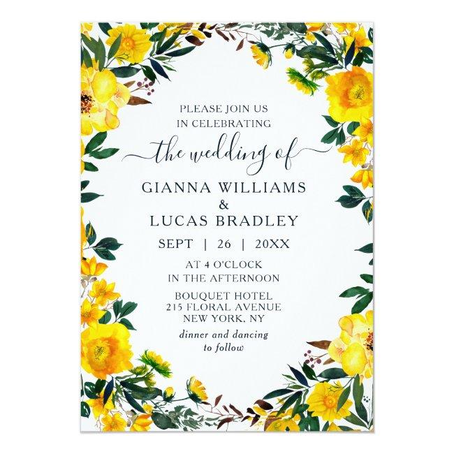 Elegant Yellow Watercolor Botanical Floral Wedding
