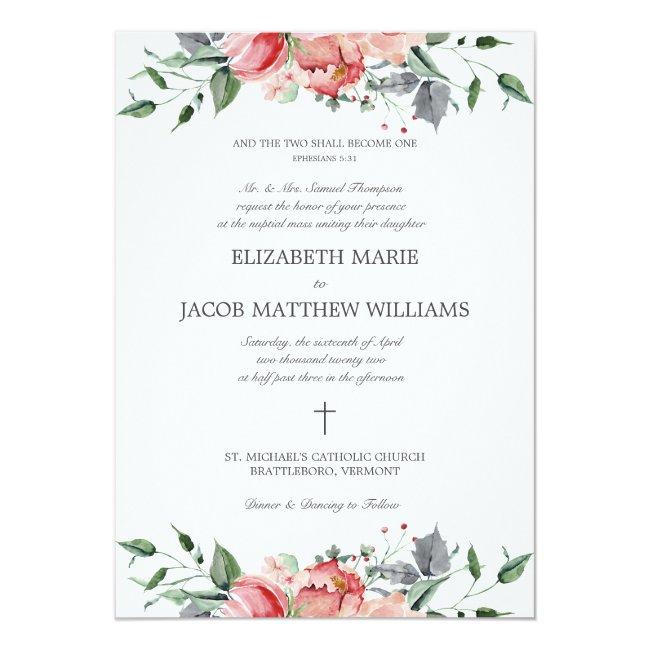 Elizabeth Elegant Pink Flowers Catholic Wedding
