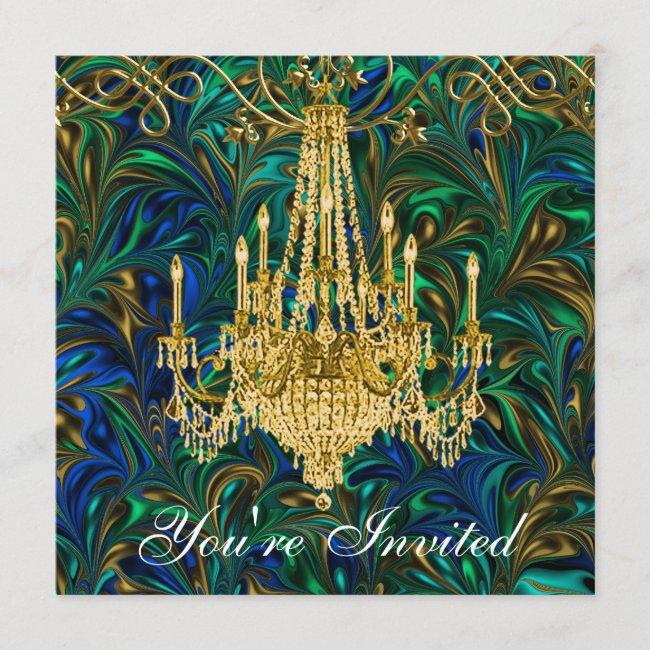 Emerald Green Royal Blue Gold Chandelier Party