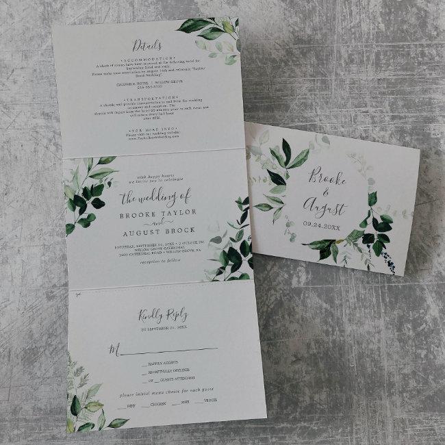 Emerald Greenery | Gray Photo Wedding All In One Tri-fold