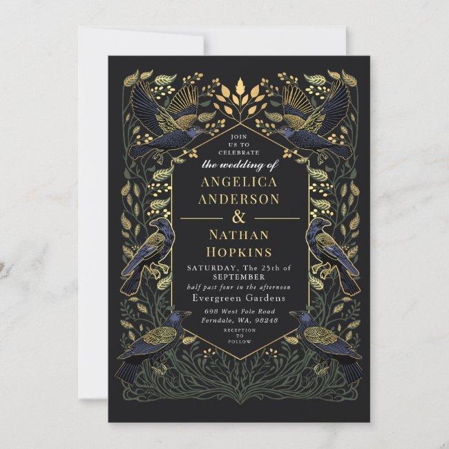 Enchanted Gothic Raven Floral Green Wedding