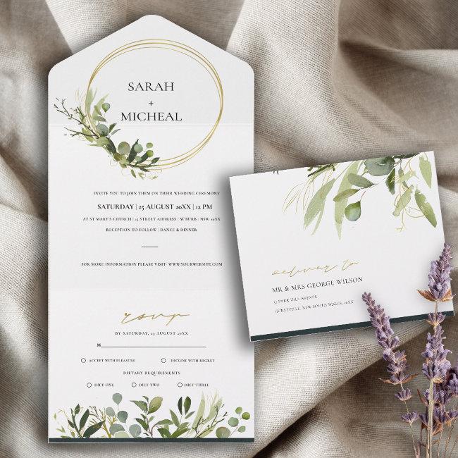 Eucalyptus Green Gold Foliage Watercolor Wedding A All In One