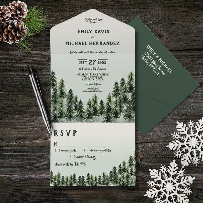Evergreen Mountain Forest Green White Black All In One