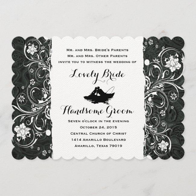 Fancy Black White Rustic Boat Wedding Invite