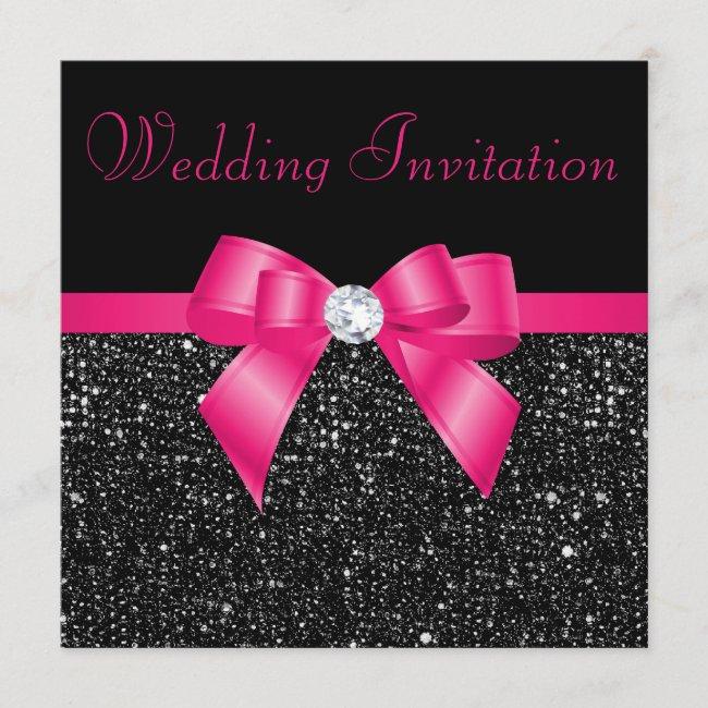 Faux Black Sequins Hot Pink Bow Wedding