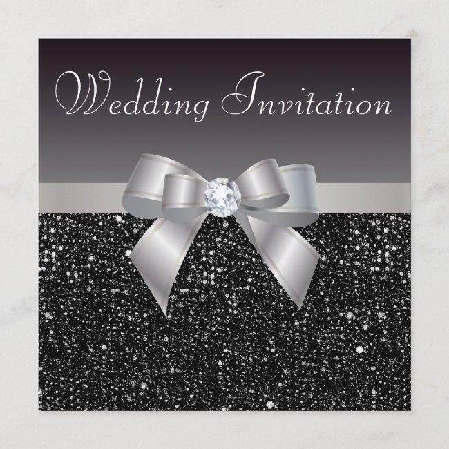 Faux Black Sequins, Silver Bow & Diamond Wedding