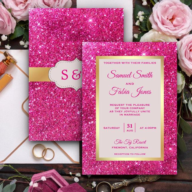 Faux Gold Foil Hot Pink Glitter Wedding